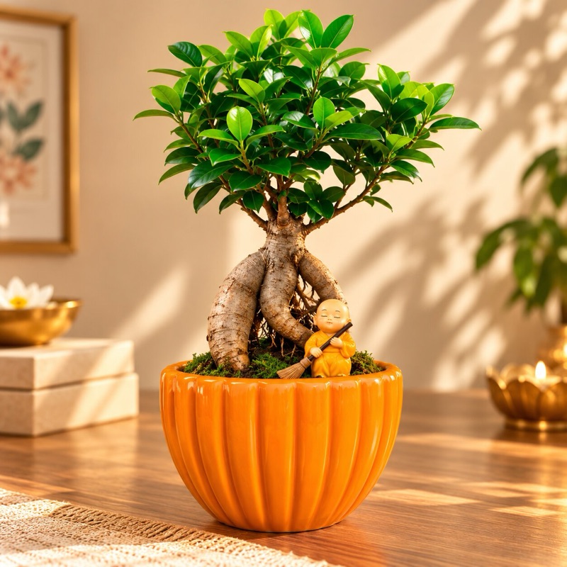 Kesar: grafted Ficus bonsai, Diwali limited-edition pot