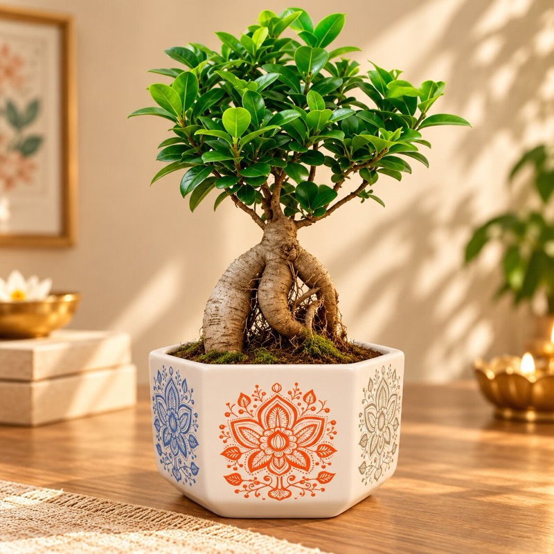 Rangoli: grafted Ficus bonsai, Diwali limited-edition pot