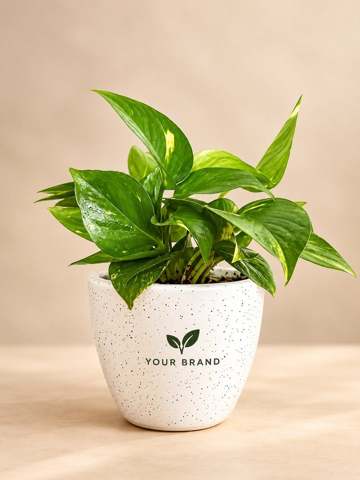 Money plant with a company logo on the pot, Diwali corporate gift